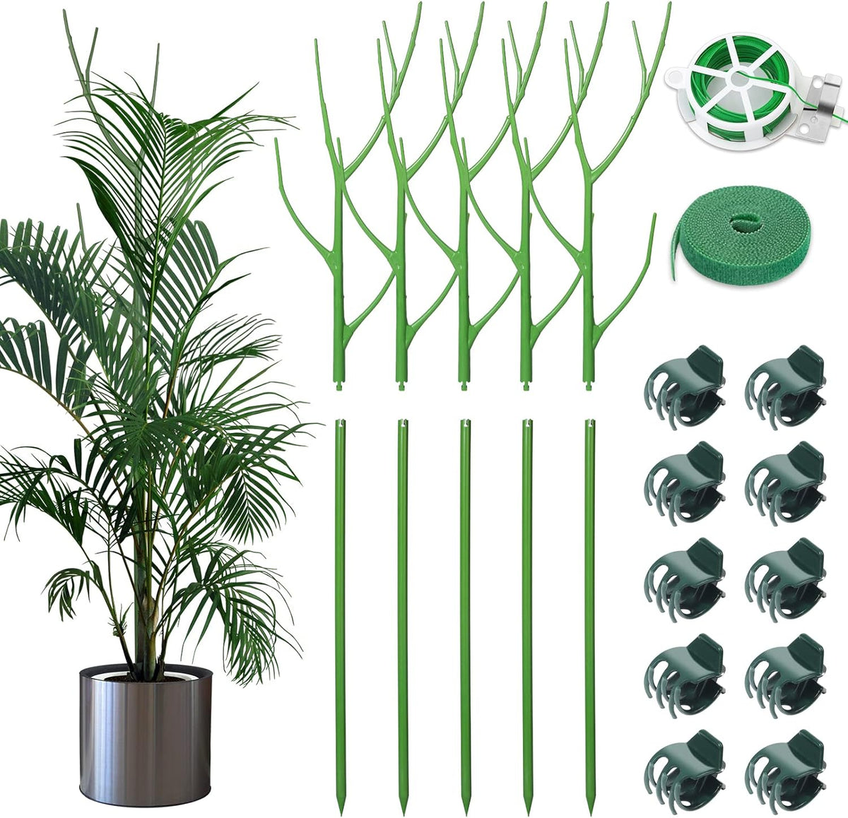 5 Pack 27.56" Detachable Twig Plant Support Stakes Set, Blends in to Plant, Branch Plant Sticks with Orchid Clips Twist Plant Ties, Twig Trellis for Indoor Outdoor Plants Potted Plants Flower