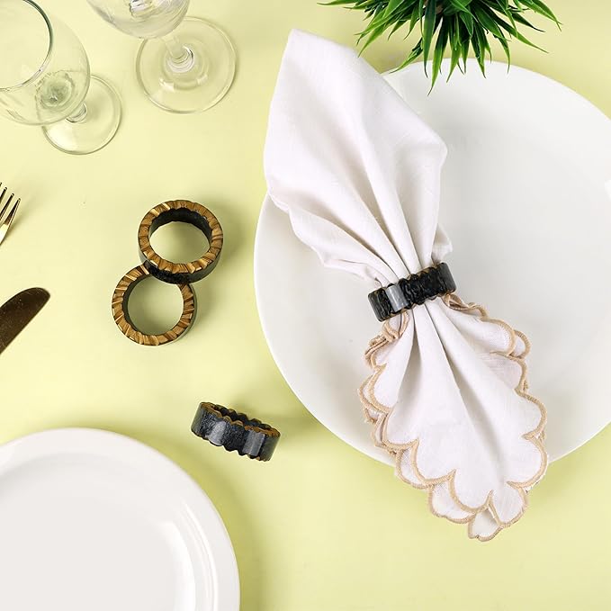 Epoxy Resin Napkin Rings Set of 12 - Rustic Napkin Holders for Dining Tableware, Dinning Table, Everyday, Wedding, Anniversary Festival Thanksgiving Party of Table Setting (Black White) - CLEENTABLE