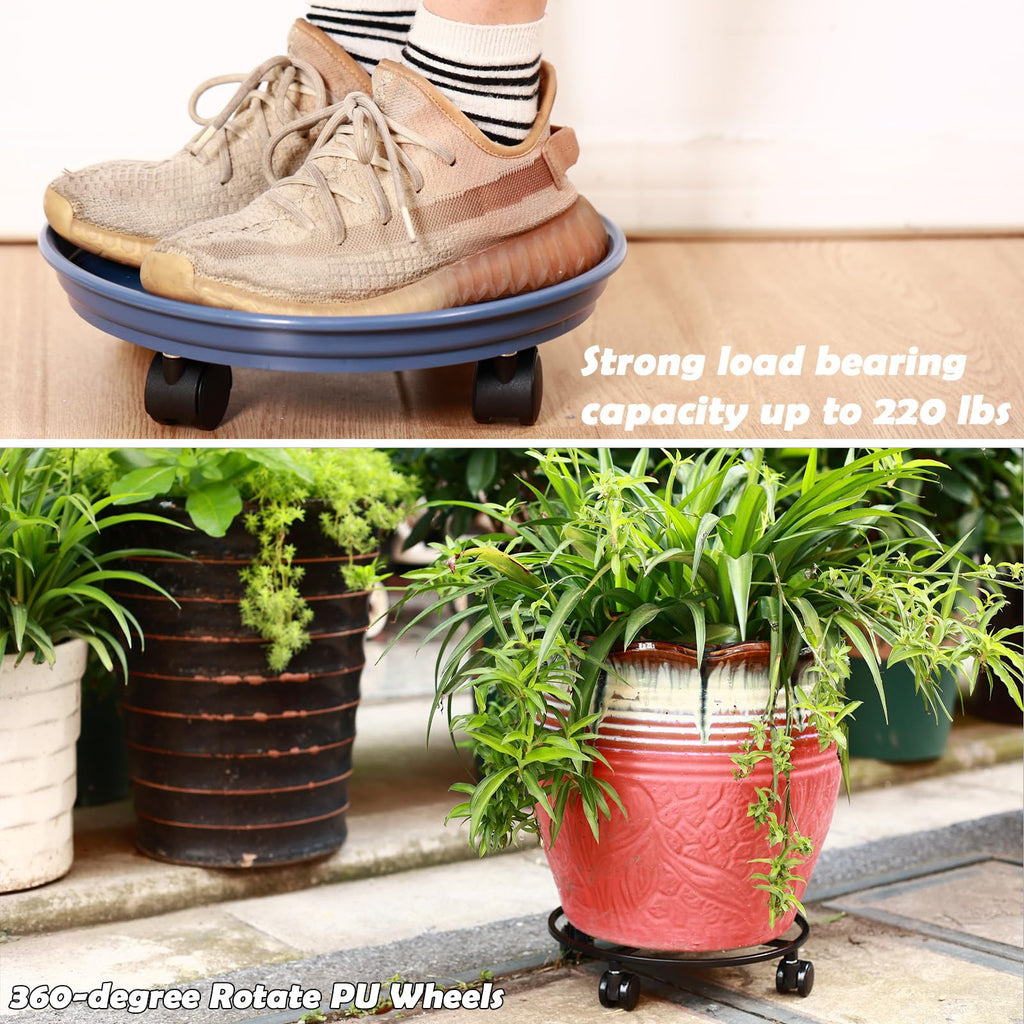 6 Packs Plant Caddy with Wheels 11.8" Plastic Rolling Plant Dolly Coasters Heavy-Duty Wheeled Planter Mover Rollers Indoor Outdoor Wheeled Flower Pot Base Suacers with Casters, Black