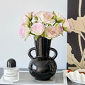 7 Inch Black Ceramic Vase with 2 Handles, Modern Flower Vase Decorative Vases for Bouquet, Unique Vases for Home Decor Farmhouse Living Room Table Centerpieces Wedding Decorations