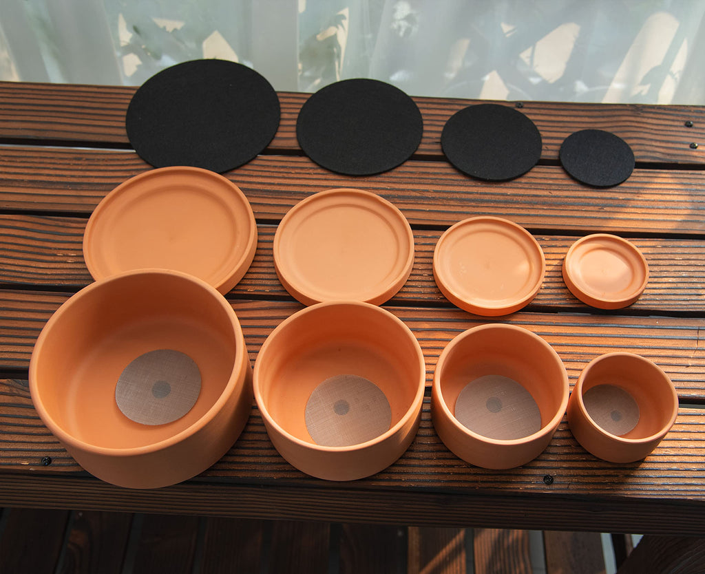 D'vine Dev Set of 4 Terracotta Shallow Planter Pots for Succulent, 3 Inch 4 Inch 5 Inch 6 Inch, Small Flower Plant Pots with Drainage and Saucer, 40-Z-0