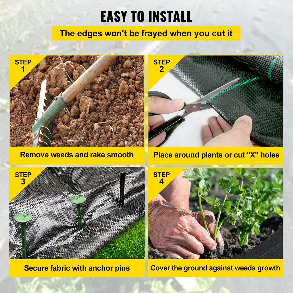 Happybuy 6x300ft Premium Weed Barrier Landscape Fabric Heavy Duty 2.4OZ, Woven Weed Control Fabric, High Permeability Good for Flower Bed, Geotextile Fabric Underlayment, Driveway Fabric Ground Cover