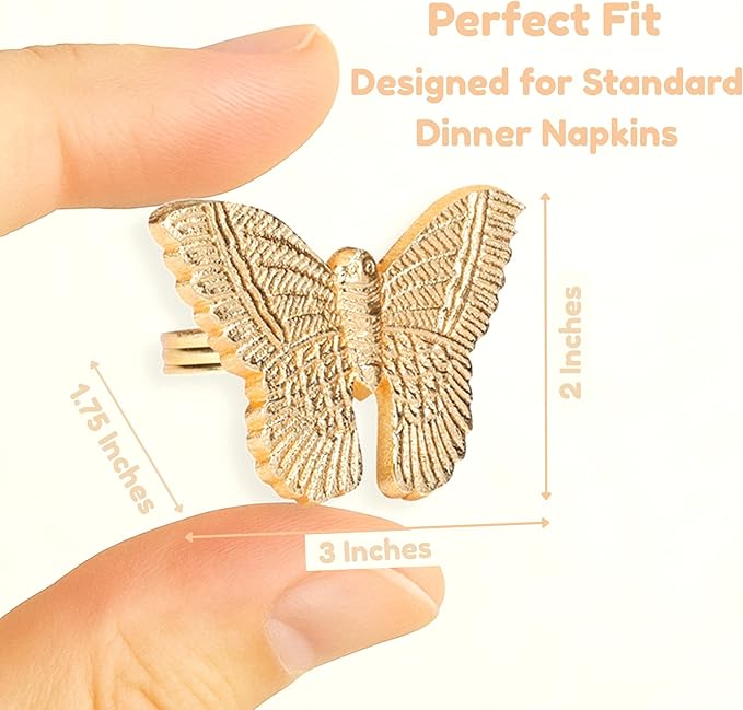 12 Pcs Gold Napkin Rings Set - Lightweight Metal Butterfly Bling Napkin Rings Guest Napkin Buckle for Wedding, Party, Gathering, Dinner, Table, Banquet, Decoration, Gifting - CLEENTABLE