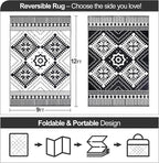 Waterproof Outdoor Rug 9x12ft, Boho Reversible Plastic Straw Mat for Patio RV Deck Porch Backyard Balcony Camping Picnic Beach Indoor Outdoor Carpet, Black&White