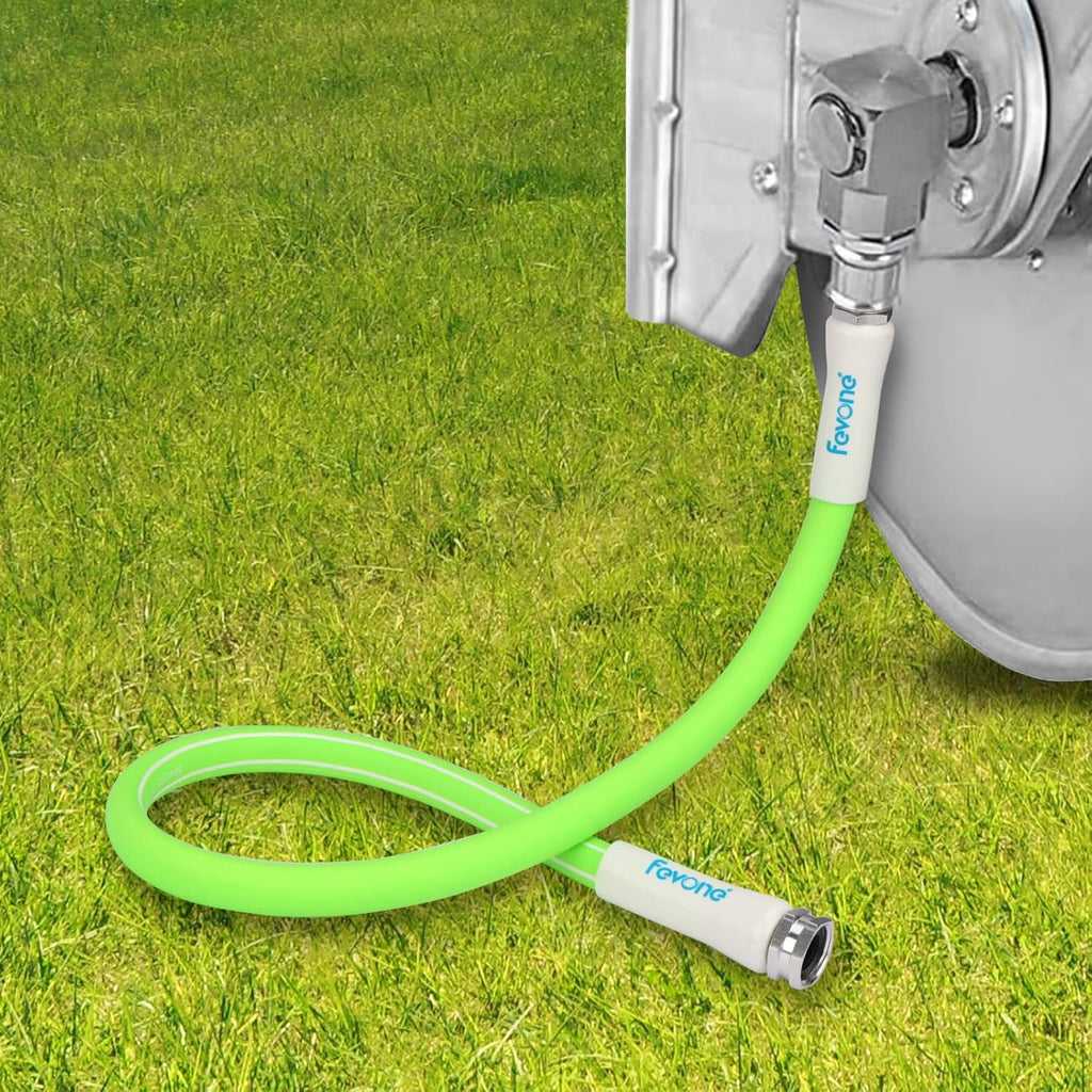 Fevone 100 ft x 5/8" Heavy Duty Garden Hose, Drinking Water Safe, Flexible & Kink-Free Hybrid Polymer Water Hose, Lightweight Outdoor Hose with 3/4" Solid Aluminum Fittings