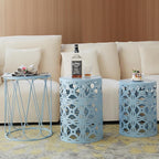 Y&M Set of 3 Stacking Coffee Table for Living Room, Patio Side Table,Indoor End Tables for Bedroom, Outdoor Decorative Garden Stool with Heavy Duty Metal Frame Modern Industrial Decor - Blue