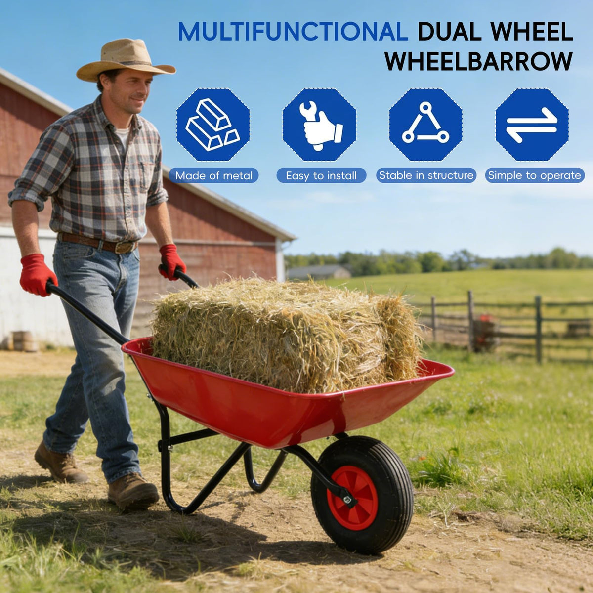 Heavy Duty Steel Tray Garden Wheelbarrow with 12" Pneumatic Single Wheel