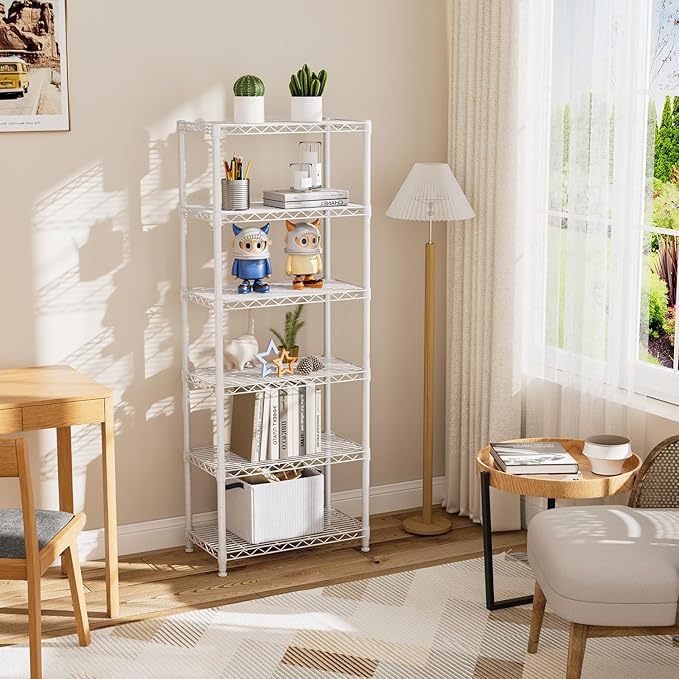 5 tire Shelves Storage Wire Shelving Unit Metal Shelf Adjustable Organizers Storage Shelving with Wheels for Bathroom Laundry Room Kitchen Pantry12”D x 22”W x 69”H White