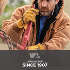Wells Lamont Leather Work Gloves for Men – Heavy Duty, Cowhide, Abrasion & Puncture Resistant – Adjustable Wrist, Gunn Cut Design, Ideal for Ranching, Farming, Construction -Saddletan - XL