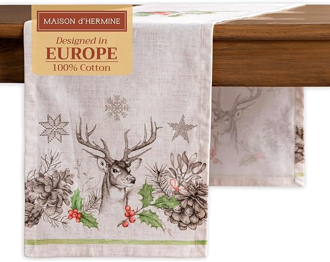 Maison d' Hermine Table Runner 100% Cotton Single Layer Table Runners 72 inches Long for Thanksgiving Christmas Decorations Home Kitchen Dining Party Wedding (Christmas Dew, 14.5" x 72")