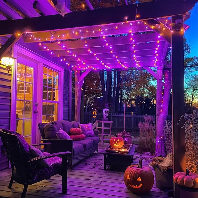 JMEXSUSS 400LED Orange and Purple Halloween String Lights Indoor Outdoor Waterproof, 132ft 8 Modes String Lights Plug in with Remote, Twinkle Light for Room Tree Fireplace Halloween Party Decorations