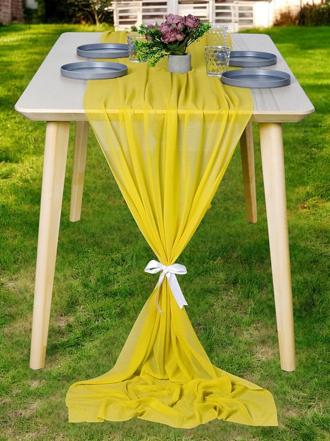 MDS Halloween Chiffon Table Runner - 5 Pack, 29 x 170 Inches, 14ft Each - Sheer Spooky Table Runners for Haunted House Parties, Trick-or-Treat Tables, Witchy Décor, Wedding & Events - Yellow