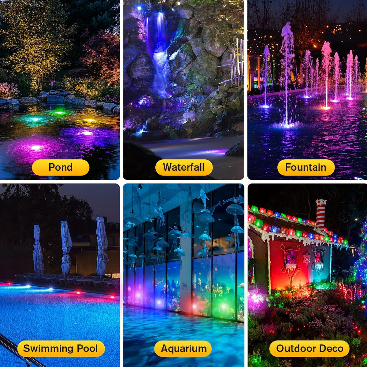 POPOSOAP RGB Underwater Pond Lights with Timer, 20 Colors Dimmable Submersible Led Fountain Lights with IP68 Waterproof, Support Remote Control for Outdoor Ponds Aquarium Garden Pool (6 Headlamps)