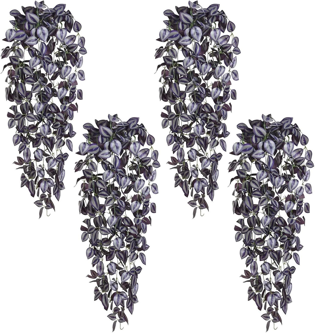 BLEUM CADE Fake Hanging Plants, 4pcs Artificial Hanging Plant, Faux Deep Purple Vines Hanging Plant for Wall Home Living Room Indoor Outdoor Halloween Decor (No Baskets)