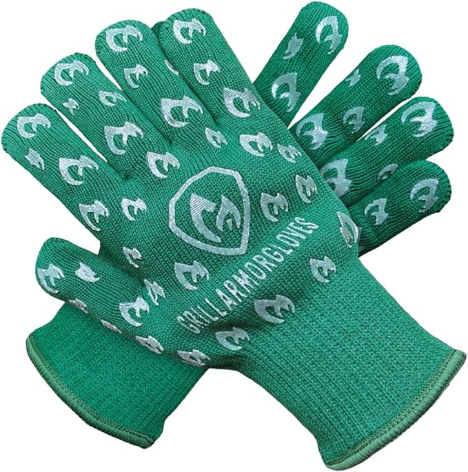 Glow in The Dark BBQ Gloves 932°F Extreme Heat & Cut Resistant Oven Mitts with Fingers – Cooking, Grilling, Baking – Accessory for Smoker, Cast Iron, Fire Pit, Camping, Fireplace