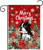 Christmas Boston Terrier Garden Flag Merry Christmas Dog Yard Flag for Outside Xmas Flags 12x18 Double Sided Red Poinsettia Garden Flags Winter Porch Decorations Outdoor