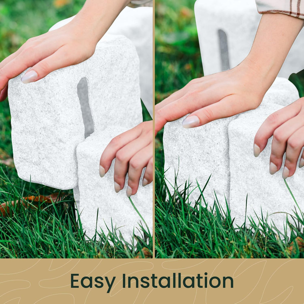 Beuta Landscape Edging | Garden Edging Border | Faux Stone Blocks for Lawn Edging, Flower Beds & Yard Edging – 10 Pack | Each Section Has 6 Blocks 48" L x 4" W x 6.5" H | 20 Spikes | Limewash