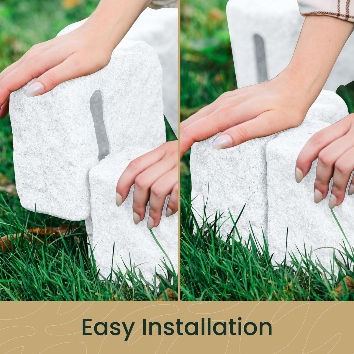 Beuta Landscape Edging | Garden Edging Border | Faux Stone Blocks for Lawn Edging, Flower Beds & Yard Edging – 4 Pack | Each Section Has 6 Blocks 48" L x 4" W x 6.5" H | 8 Spikes | Limewash