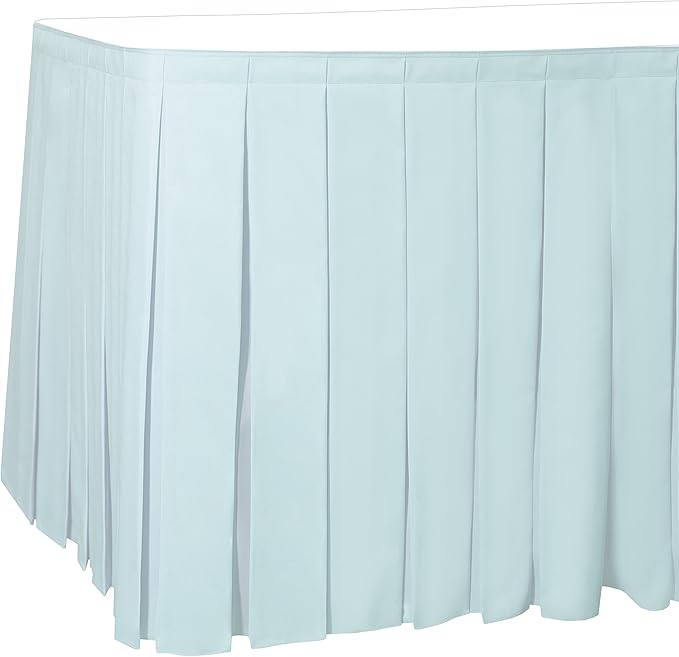 Ultimate Textile Pleat Polyester Fabric Table Skirt - Machine Washable Flame Resistant with Clips for Events, Weddings & Trade Shows, Cut & Sewn in Paterson, NJ - Ice Blue, 7' Box Pleat