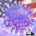 KAQ Red White & Blue Lights 115FT 300LED 4th of July Decorations Outdoor/Indoor, Extendable Plug-in Twinkle Fairy Lights Waterproof with 8 Modes&Timer Independence Day Patriotic Tree Decorations