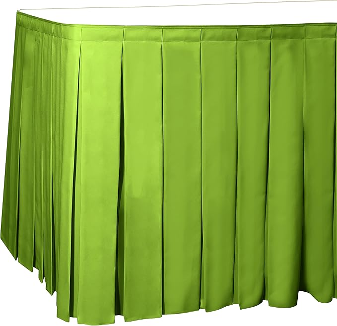 Ultimate Textile Pleat Polyester Fabric Table Skirt - Machine Washable Flame Resistant with Clips for Events, Weddings & Trade Shows, Cut & Sewn in Paterson, NJ - Lime, 14' Box Pleat