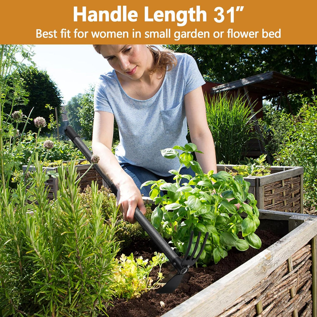 Weeding Tool, Hoe Cultivator 2 in 1 Garden Tools - 31" Heavy Duty Weeder Hand Tiller Weeding Rake for Flower Beds Yard Lawn Gardening Digging Planting