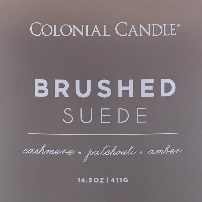 Colonial Candle Brushed Suede Scented Jar Candle, Pop of Color Collection, 3 Wick, Grey, 14.5 oz - Up to 60 Hours Burn