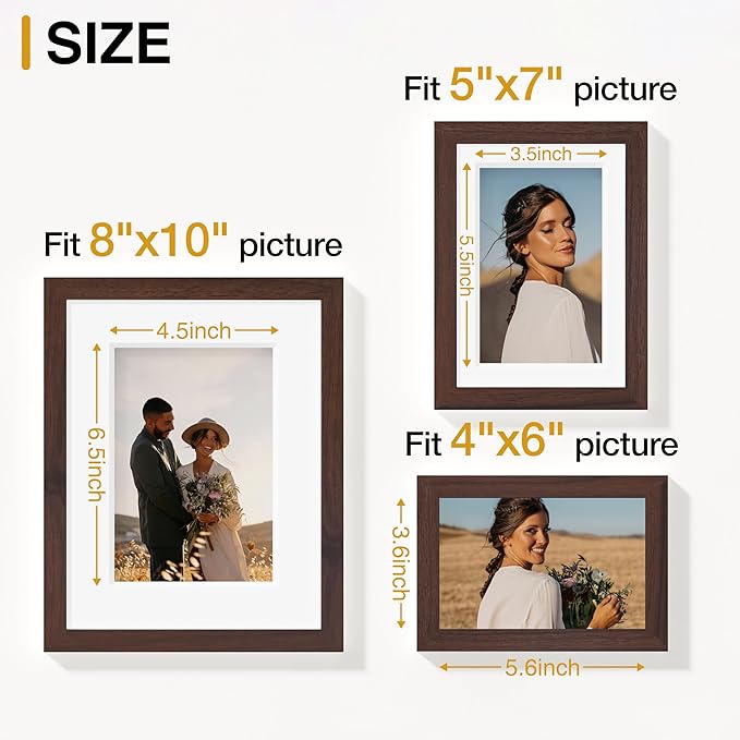 Vittanly 10 Pack Picture Frames Collage Wall Decor, Gallery Frame Set for Wall Mounting or Tabletop Display, Multi Sizes Including 2pcs 8x10, 4pcs 5x7, 4pcs 4x6, Light Brown