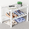 Smiry Bamboo Shoe Rack for Closet, 2 Tier Small Wooden Stackable Shoe Organizer, Free Standing Shoes Storage Shelf for Entryway, Front Door Entrance, White