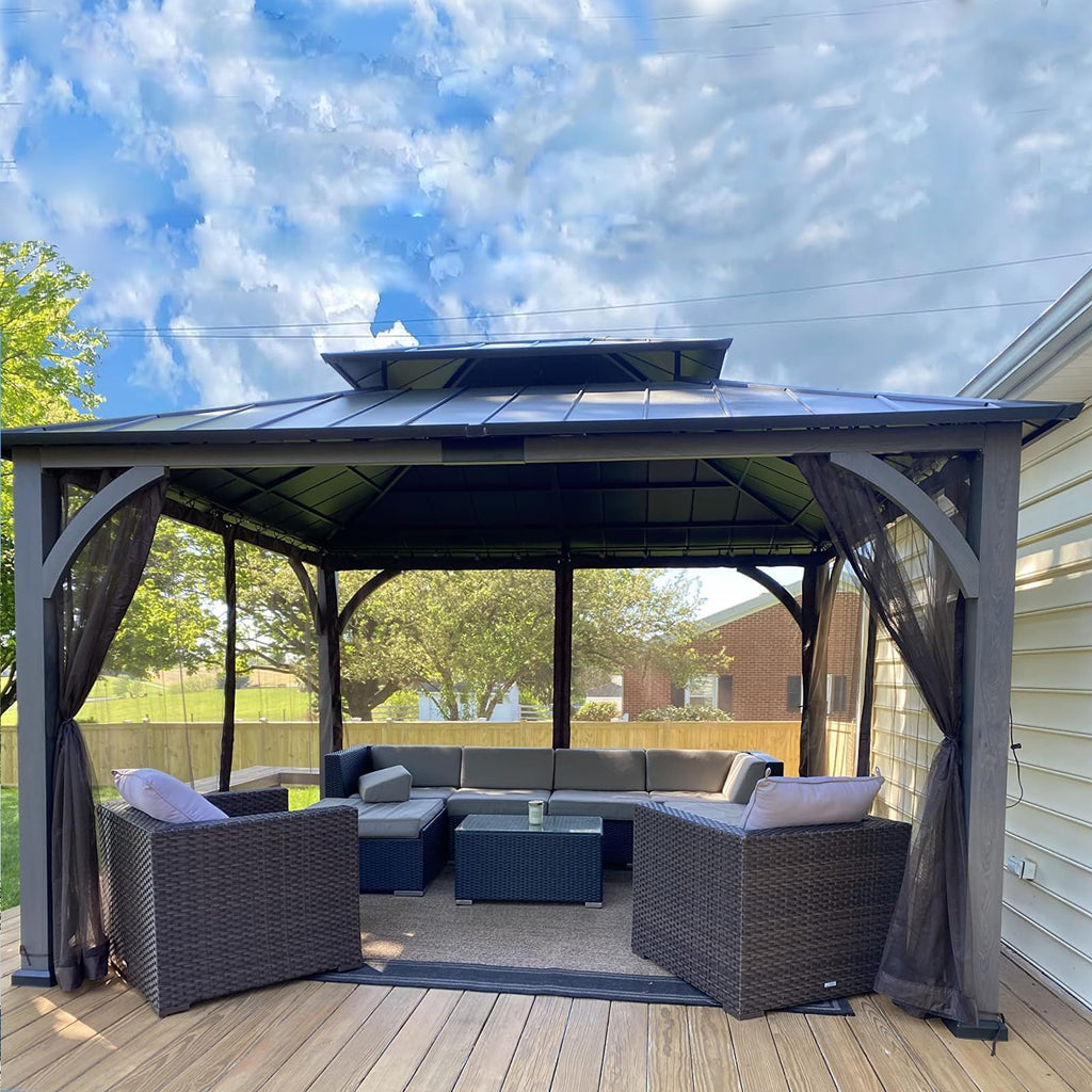OLILAWN Gazebo Universal Replacement Mosquito Netting, 12' x 16' Outdoor Canopy Net Screen 4-Panel Sidewall Curtain, with Zippers, Easy to Install, Fit for Most Gazebo 12x16 Canopy, Black