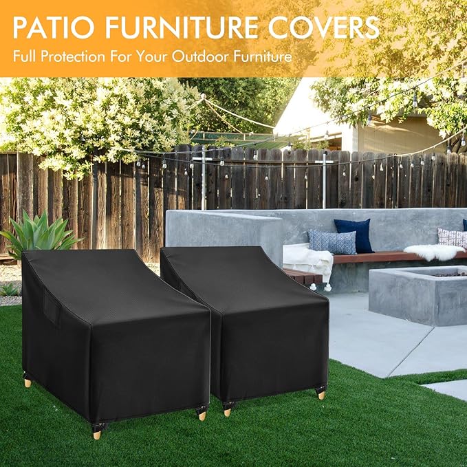 WLEAFJ Outdoor Adirondack Chair Covers Waterproof, Black Lawn Patio Furniture Covers, Heavy Duty Patio Lounge Deep Seat Cover, 2 Pack - 32" W x 37" D x 36" H