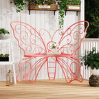 49 Inch Outdoor Bench, Pink Garden Bench with Metal Frame, Weatherproof Butterfly Front Porch Benches for Lawn, Garden, Yard, Balcony