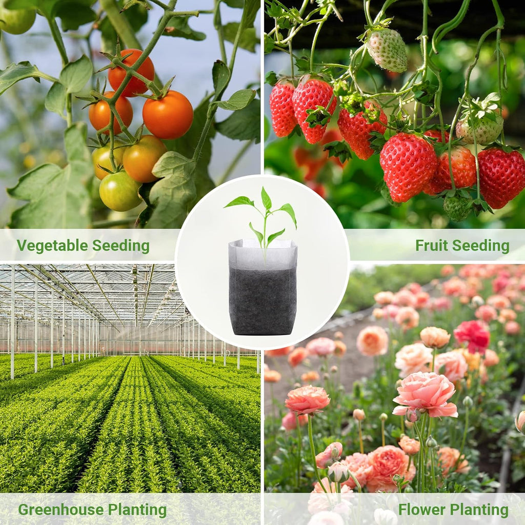 GREANER 200PCS Biodegradable Nursery Bags, 6.3"x7.8" Thickened Non-Woven Fabric Plant Seeding Grow Bags, Planting Seed Starting Pots Pouches for Flower Vegetable, Home or Outdoor Garden Supply