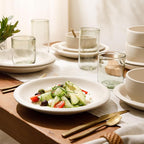 Bloomhouse Corsica Clay 12 Piece Stoneware Rustic Reactive Glaze Dinnerware Set - Stackable Plates and Bowls Set. Service for 4 - Matte Sea Salt White