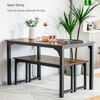 NAFORT Dining Table Set for 4, 3-Piece Kitchen Table with 2 Benches, 43.5’’ Space Saving Dining Room Table with Reinforced Metal Frame & Solid Wood Top, Ideal for Home, Restaurant, Patio Outdoor