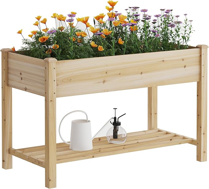 FILWH Raised Garden Bed with Legs Elevated Wooden Planter Box Stand Large Planter Stand Box for Fruits Vegetables Flowers with Divider with Bag - 48 * 24 * 30.5IN