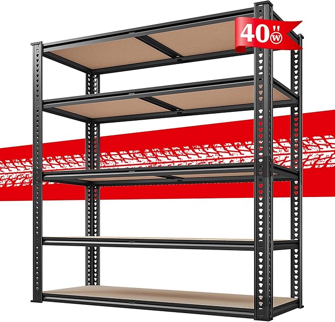 REIBII 40" W Garage Shelving 2500LBS Storage Shelves 72" H Metal Shelving 5 Tier Metal Shelves Adjustable Pantry Shelf for Closet Kitchen Warehouse 40" W x 19.7''D x 72''H