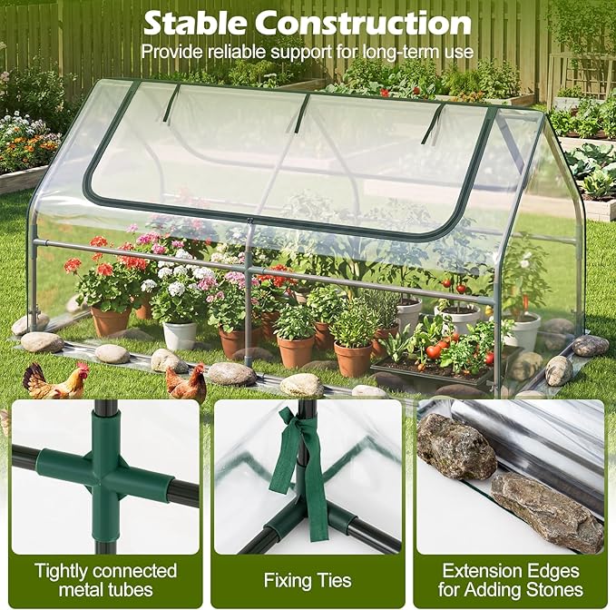 S AFSTAR Raised Garden Bed with Cover, 6FT x 3FT x 3FT Galvanized Bottomless Garden Bed with Greenhouse, Dual 2-Tier Roll-Up Windows, Easy Venting & Watering, Outdoor Metal Planter Box Kit with Cover