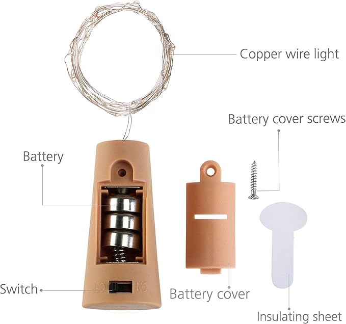 Wine Bottle Lights with Cork, 10 Pack Battery Operated LED Cork Shape Silver Wire Colorful Fairy Mini String Lights for DIY, Party, Decor, Wedding(4 Colors)