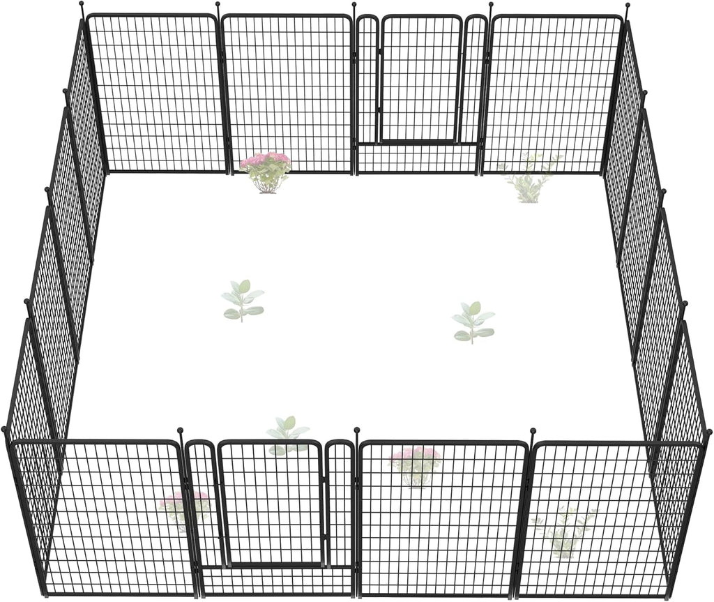 FXW Garden Fence Outdoor for The Yard – 50in(H) x 41.7ft(L) Heavy Duty Metal Animal Barrier for Dog and Rabbit, Decorative Dog Fence, 16 Panels, Black