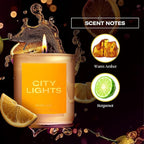 Homesick Scented Candles for Home (City Lights) - 7.5 oz Long-Lasting Natural Soy Wax Blend Jar Candle Gift for Women & Men for All Occasions, 30-35 Hours Burn Time - Notes of Amber & Bergamot