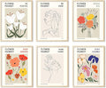 Flower Market Wall Art Prints Botanical Aesthetic Decor Minimalist Poster Inspirational Theme Flower Line Photo Vintage Abstract Pictures Canvas Wall Art Colorful Floral Wall Decor for room (8x10