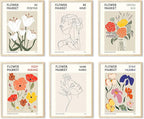 Flower Market Wall Art Prints Botanical Aesthetic Decor Minimalist Poster Inspirational Theme Flower Line Photo Vintage Abstract Pictures Canvas Wall Art Colorful Floral Wall Decor for room (8x10