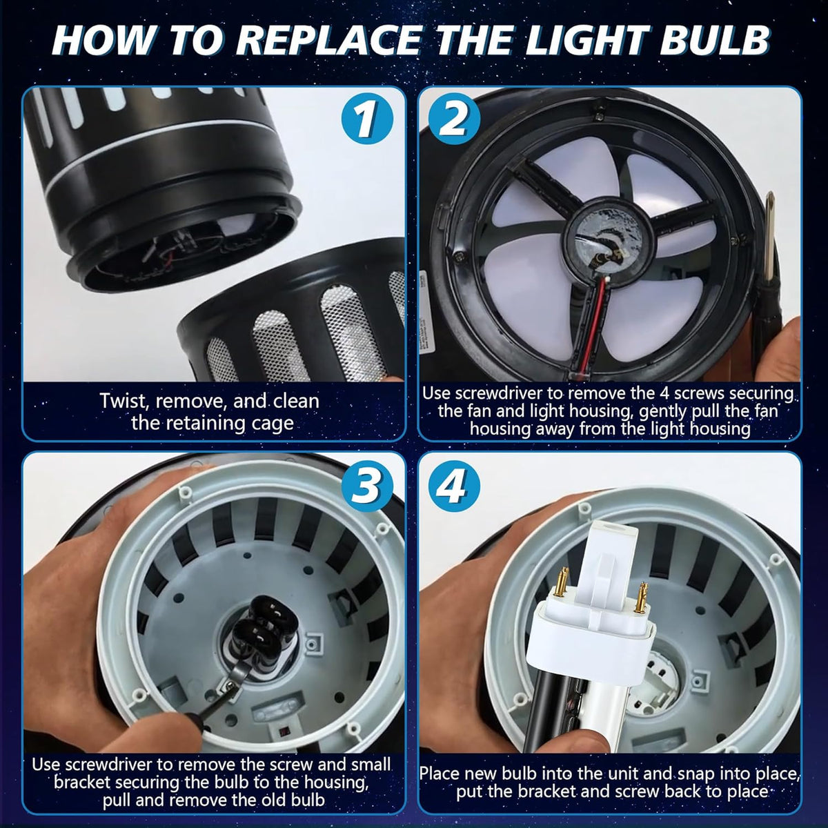 Qualirey 4 Pack 41050 7W Replacement Bulb, Upgraded 2 Color Mosquito & Insect Trap Bulb, Compatible with Dynatrap DT1050 DT1100 DT1250, 5000H Life, 360 Beam Angle