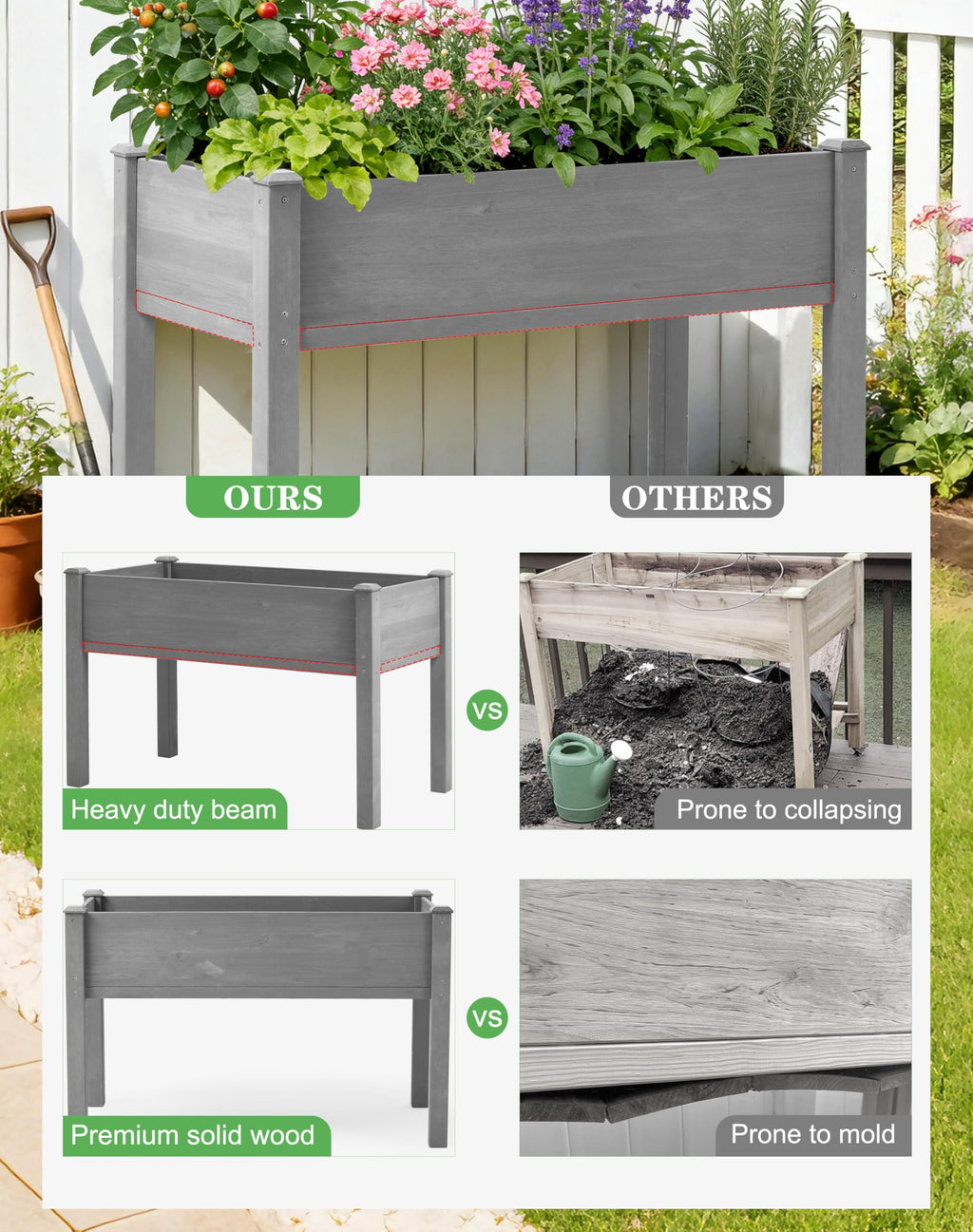 Raised Garden Bed with Legs, 48×24×30 Cedar Wood Elevated Planter Box