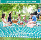 Waterproof Outdoor Rug 9x12 ft, Reversible Plastic Straw Mat, Large Floor Mat for Patio, Camping, Picnic, Backyard RV, Deck, Teal
