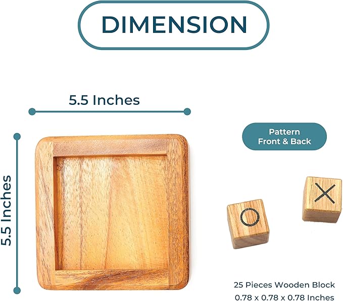 BSIRI Pushing Me Wooden Tic Tac Toe Game- Tabletop Board Games for Farmhouse Decor, Coffee Table Decor, Unique Gifts Fun Gifts for Adults. Perfect for Game Night,Family Games (5 Inch)