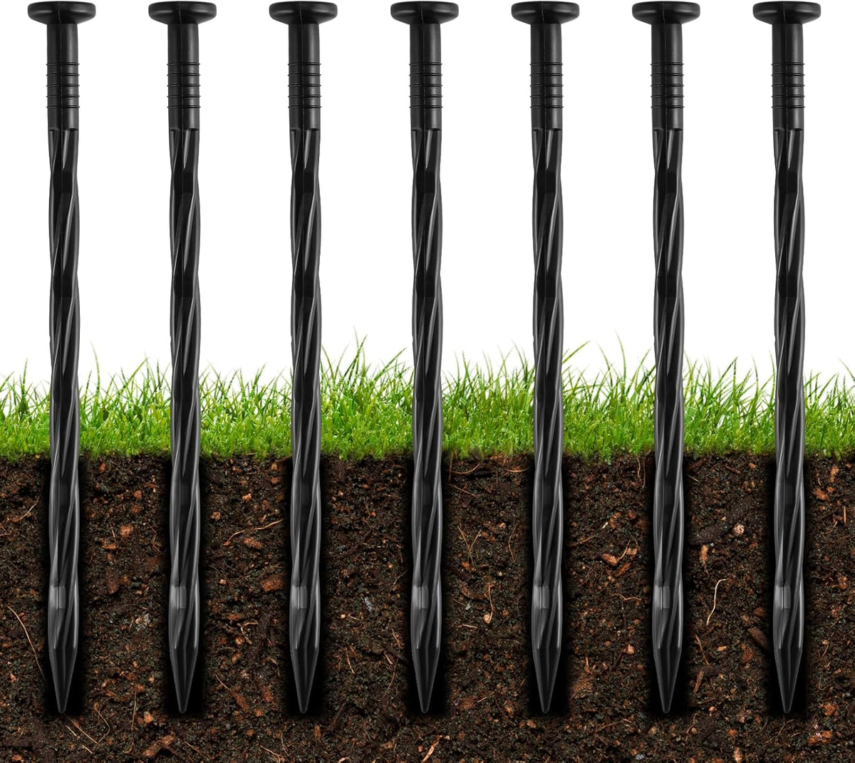 300Pcs 8-Inch Plastic Landscape Edging Spikes, Spiral Anchoring Nails for Weed Barrier, Paver Edging, Landscape Edging, Artificial Turf, Grass Pathways, and More