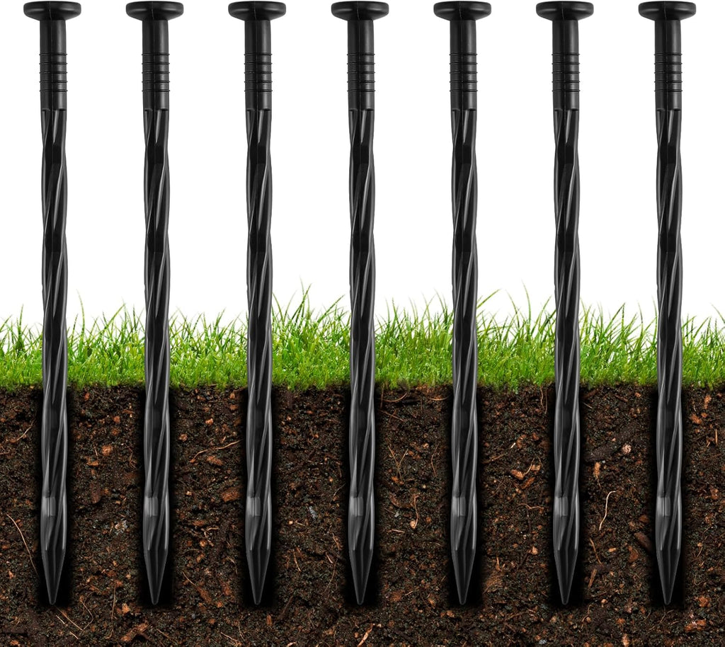 100Pcs 8-Inch Plastic Landscape Edging Spikes, Spiral Anchoring Nails for Weed Barrier, Paver Edging, Landscape Edging, Artificial Turf, Grass Pathways, and More