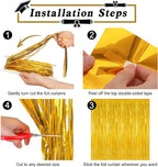 4 Pack 2025 Graduation Party Decorations, 3.28 x 7.05 Feet Gold Grad Curtains, Metallic Gold Backdrop Curtain Class of 2025 Backdrop Party Streamer, Congrad Backdrop Grad Decor 2025